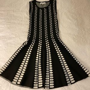 John + Jenn Black and White Drop Waist Fit and Flare Sleeveless Dress